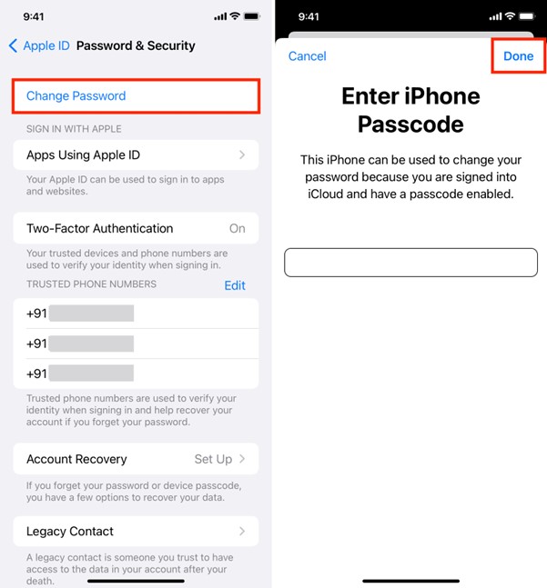 Sign Out of Apple ID by Changing Apple ID Password Step 3
