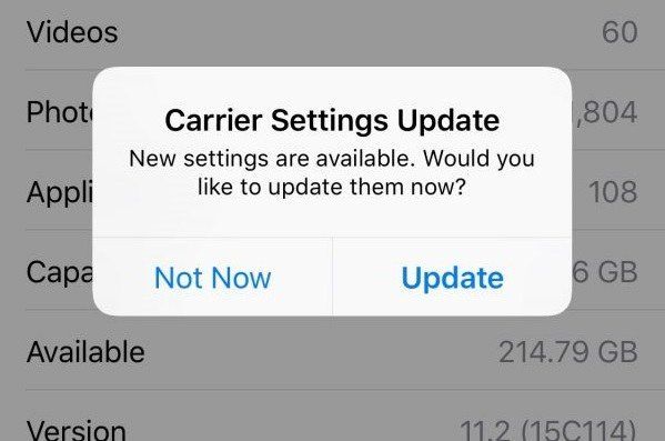 outdated carrier settings | Fix SIM Failure iPhone