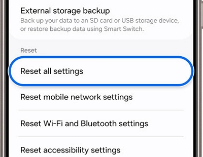 choose Reset all settings | how to factory reset a Samsung Galaxy tablet