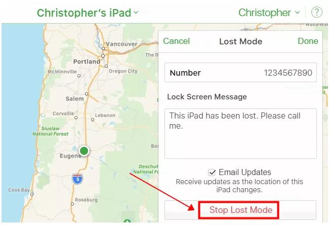 tap Stop Lost Mode | Remove Lost Mode with or without Passcode