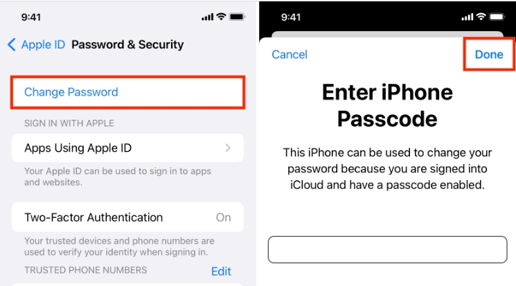 hit Change Password | Change Apple ID without Losing Data