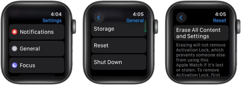 choose Erase All Content and Settings | Turn off Downtime on Apple Watch