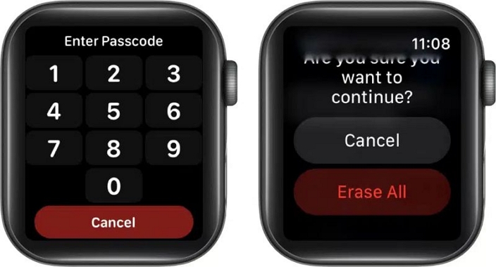 tap Erase All | Turn off Downtime on Apple Watch