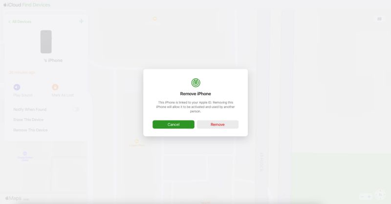 click Remove This Device iCloud desktop | Turn off Find My iPhone on iCloud