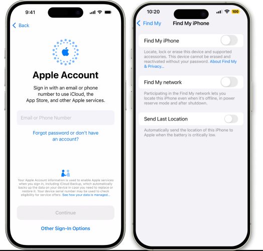 removed Apple ID | Turn off Find My iPhone Alert