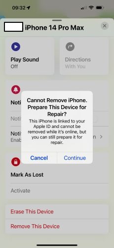 hit Continue | Turn off Find My iPhone from Another Device