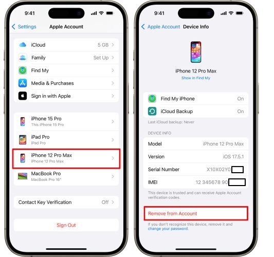 hit Remove in settings | Turn off Find My iPhone from Another Device
