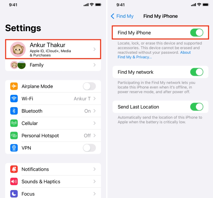 enter Apple ID credentials | Turn off Find My iPhone on iCloud