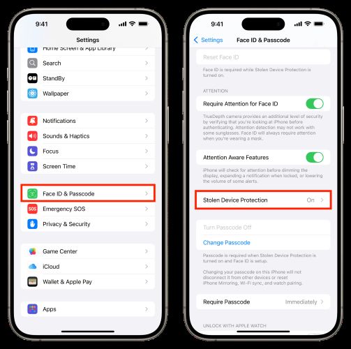 select Stolen Device Protection | Turn off Security Delay on iPhone