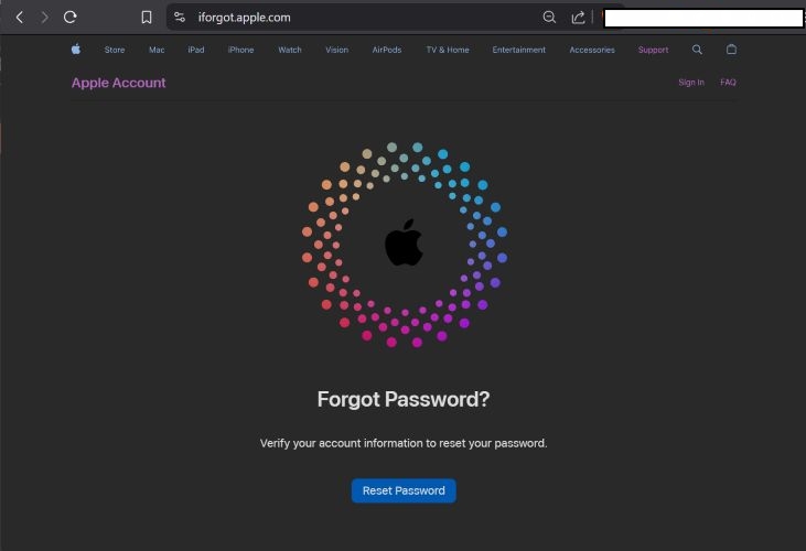 パスワードのリセットを選択 | iforgot apple com