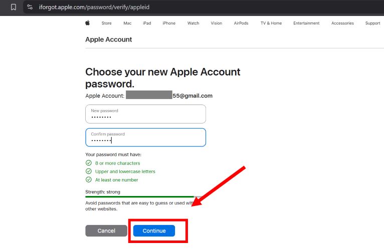新しい Apple ID パスワードの選択画面 | iforgot apple com