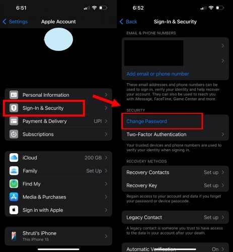 パスワードの変更をタップ | iforgot apple com