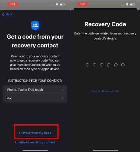 リカバリコードを持っているを選択 | iforgot apple com