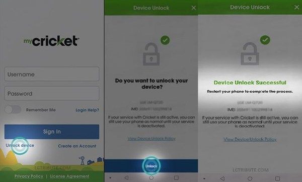 tap Unlock Device | Unlock Cricket Phone