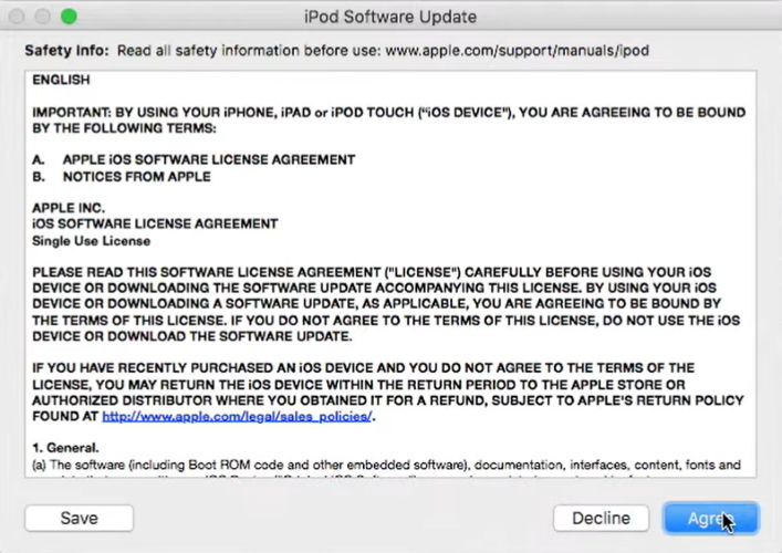 click Agree | Unlock Disabled iPod