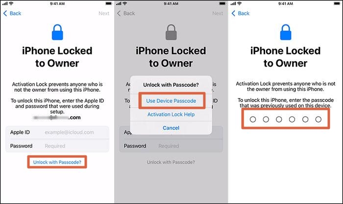 select Use Device Passcode | Turn off Find My iPhone on iCloud