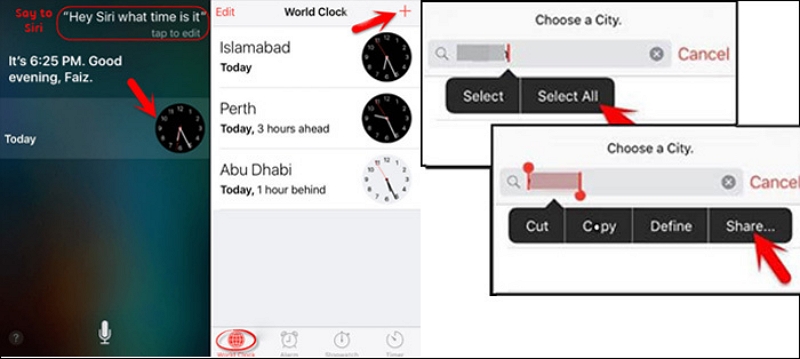 select typed words under Choose a City | Bypass iPhone Lock Screen with Emergency Call