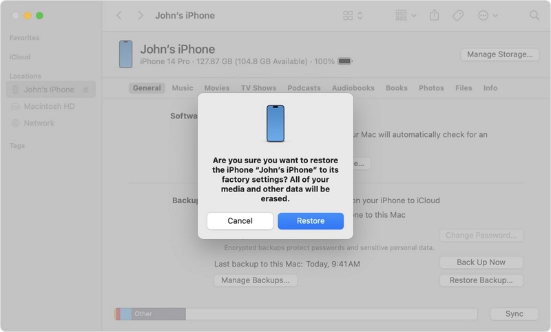 unlock iphone passcode with iTunes step 2