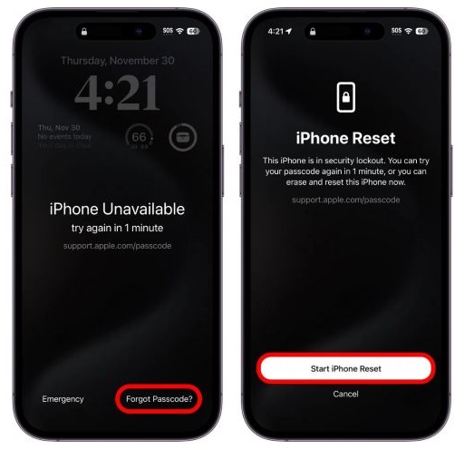 select Start iPhone Reset | Unlock iPhone Without Passcode