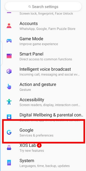 select Google | secret code to unlock android phone password
