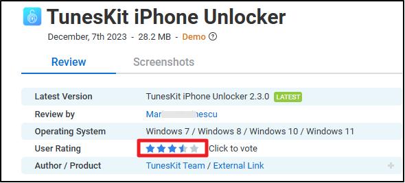 user rating TunesKit iPhone Unlocker | TunesKit iPhone Unlocker Review
