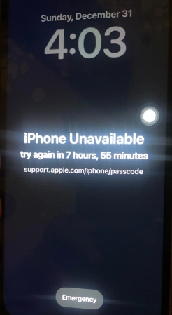 タイムアウトを待つ | iPhoneは利用できません 8時間後にもう一度お試しください